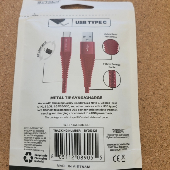 Bytech 6ft. Premium USB Type-C Cable Reddishpink - Picture 4 of 4